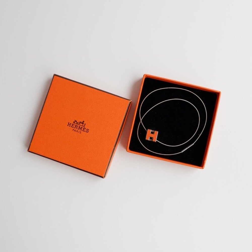 Authentic Preowned Hermes Orange Mini Pop H Necklace